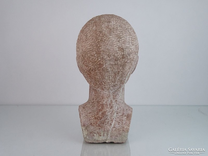 0M338 Régi vörösmárvány kislány fej szobor 33 cm