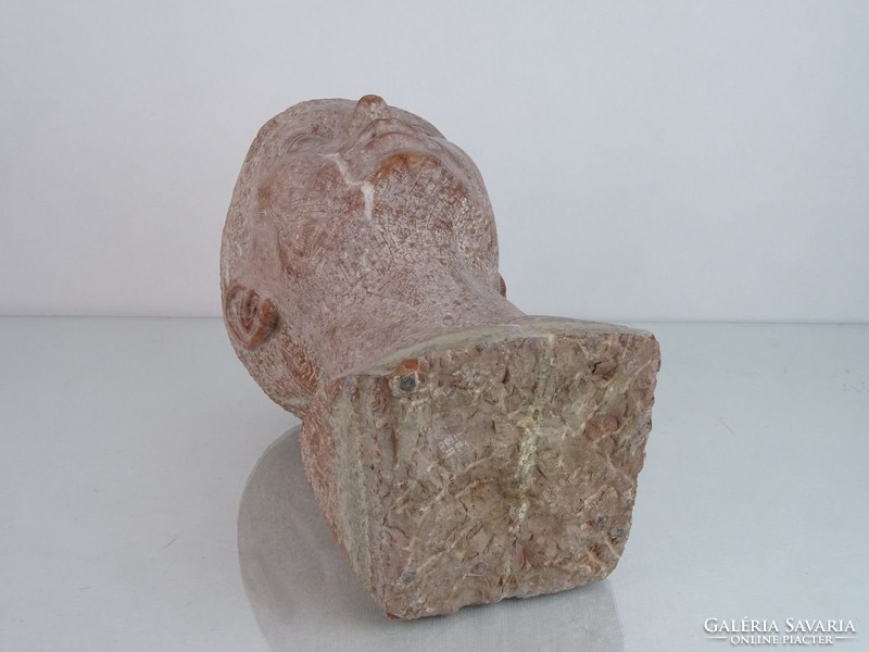 0M338 Régi vörösmárvány kislány fej szobor 33 cm