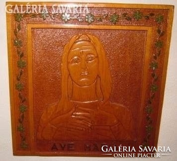 Ave maria: old carved-painted mural - holy image