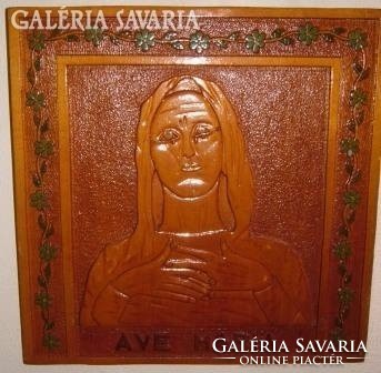Ave maria: old carved-painted mural - holy image