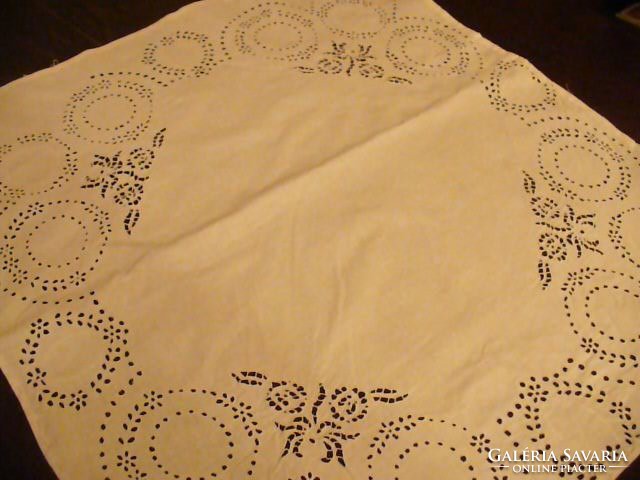 Antique hand embroidered white tablecloth