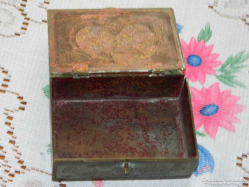 Antique Art Nouveau Copper Lovers Gift Box - Engraved Box