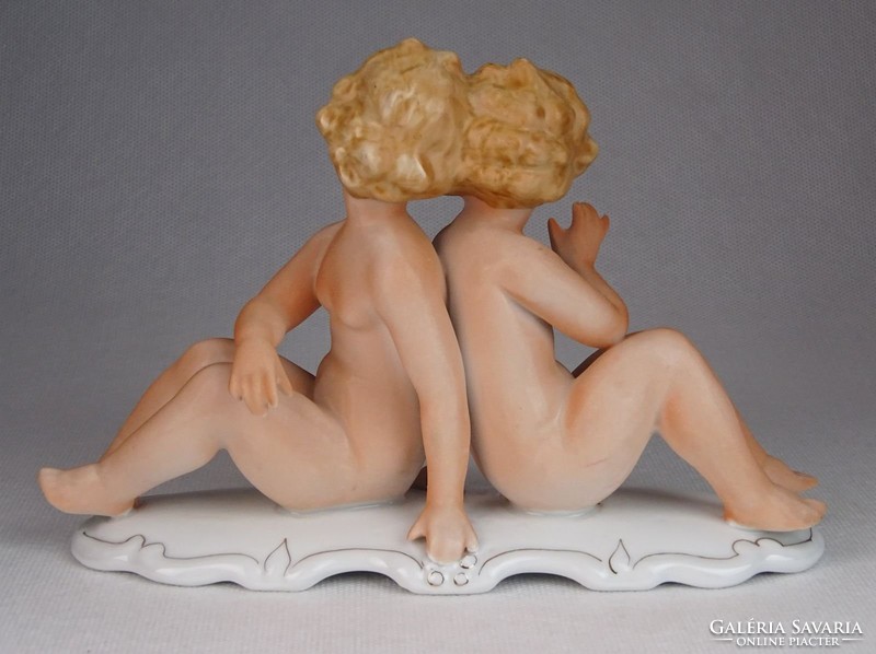 0M820 Jelzett lány iker pár porcelán szobor 20 cm