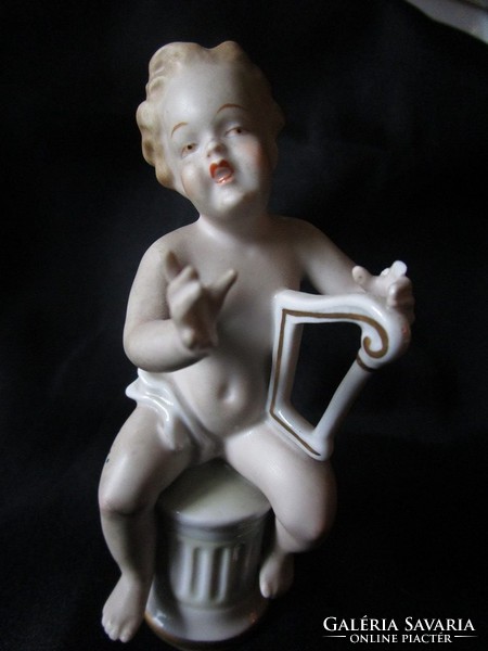 Schaubach kunst porcelain musician linden boy angel putto