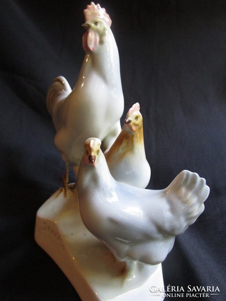 Rooster + others very old zsolnay sinko marked porcelain no