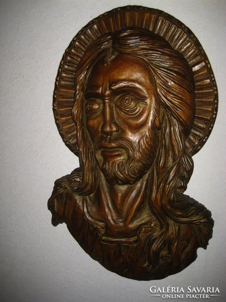 Jesus relief, professional wood carving, signed, 63 x 36 cm