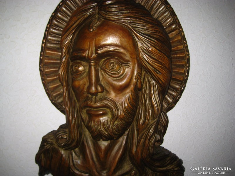 Jézus dombormű  , profi fa faragás , szignós , 63 x 36 cm