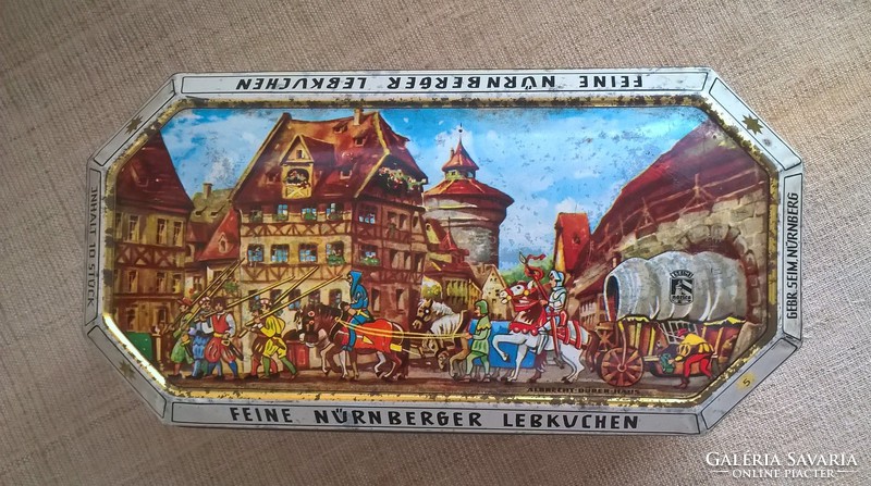 Nürnberg képekkel díszített mézeskalácsos lemez doboz 