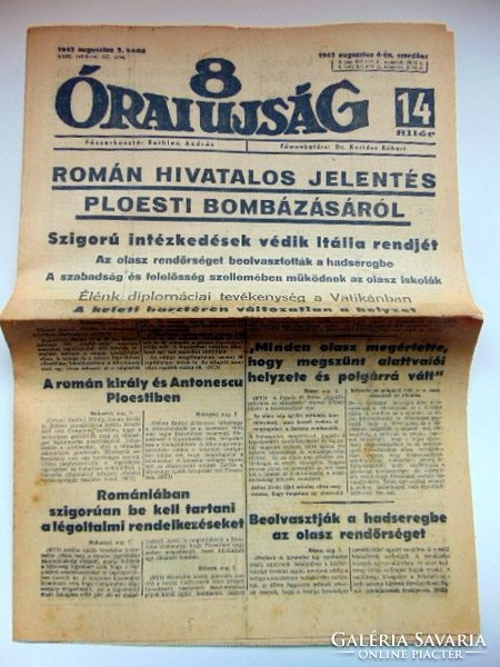 RÉGI ÚJSÁG 8 Órai Újság	1943	augusztus	3