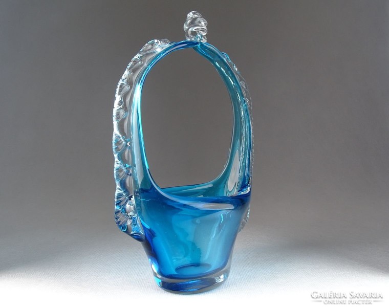 0N065 Fújt üveg BOHEMIA művészi üveg kosár 22 cm