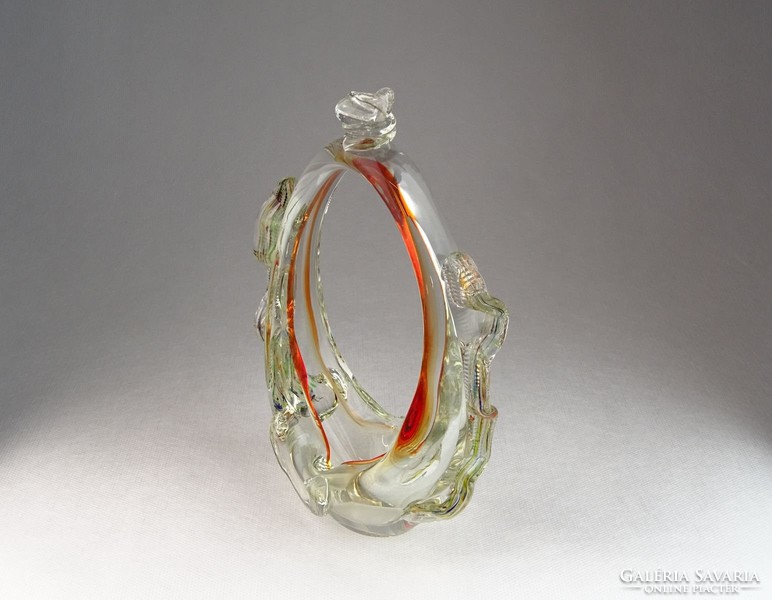 0N118 Muránói jellegű kosár alakú üveg hamutál