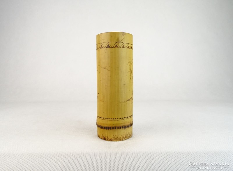 0N431 Régi tájképes bambusz váza 15 cm