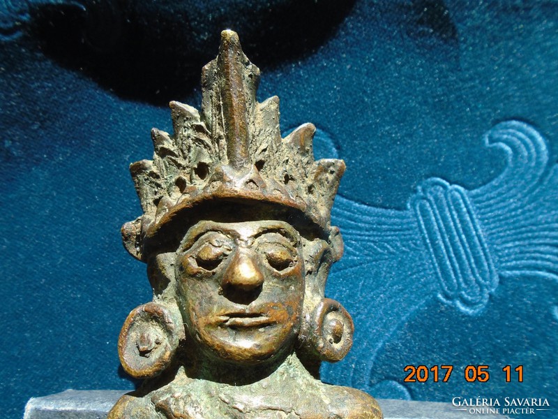 Azték,Maya Indián sámán bronz szobor