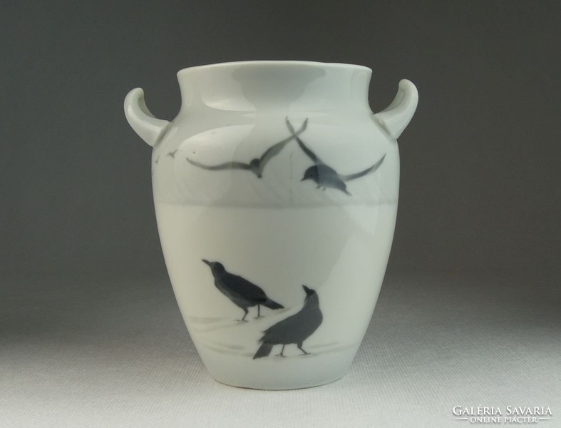 0N473 Régi jelzett varjú ábrás porcelán váza 