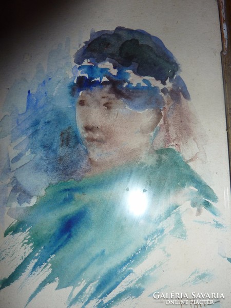 V. Porre: Tunéziai lányka, régi akvarell, jelzett