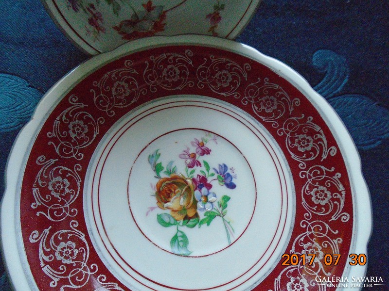 Carl Knoll Karlsbad egyedi Kézzel festett látványos Meisseni virág mintákkal teás csésze alátéttel