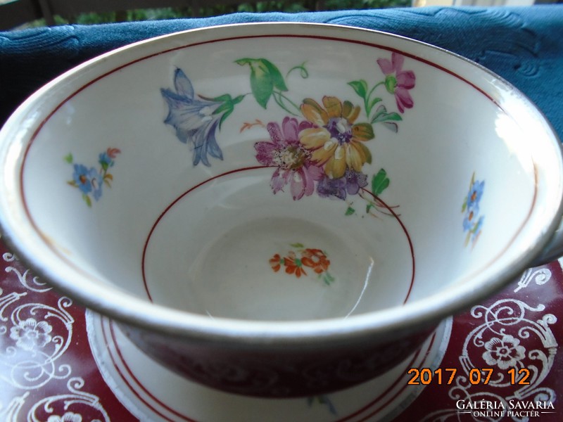 Carl Knoll Karlsbad egyedi Kézzel festett látványos Meisseni virág mintákkal ,teás csésze alátéttel