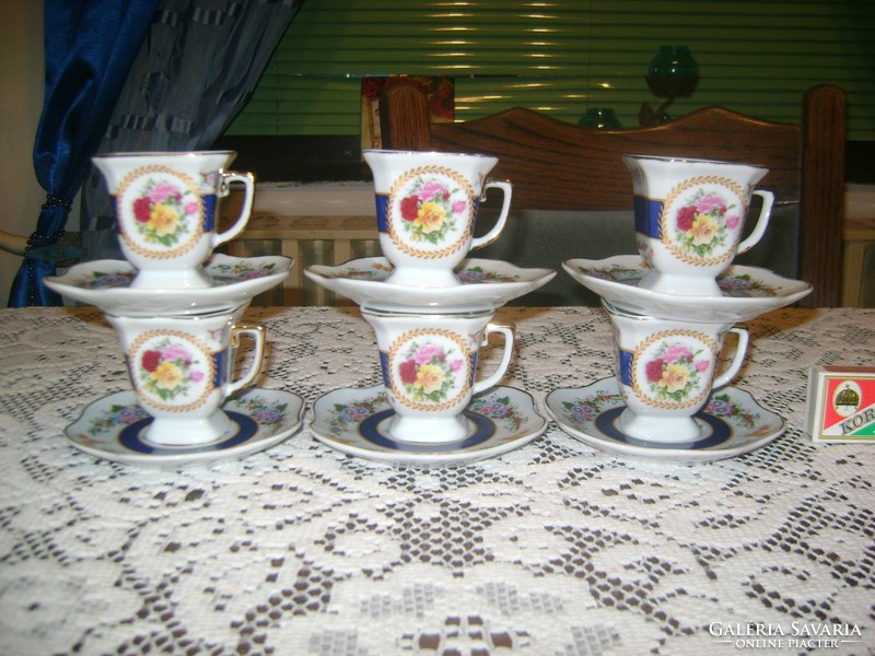 Japanese coffee set - pink, gold-plated - for six