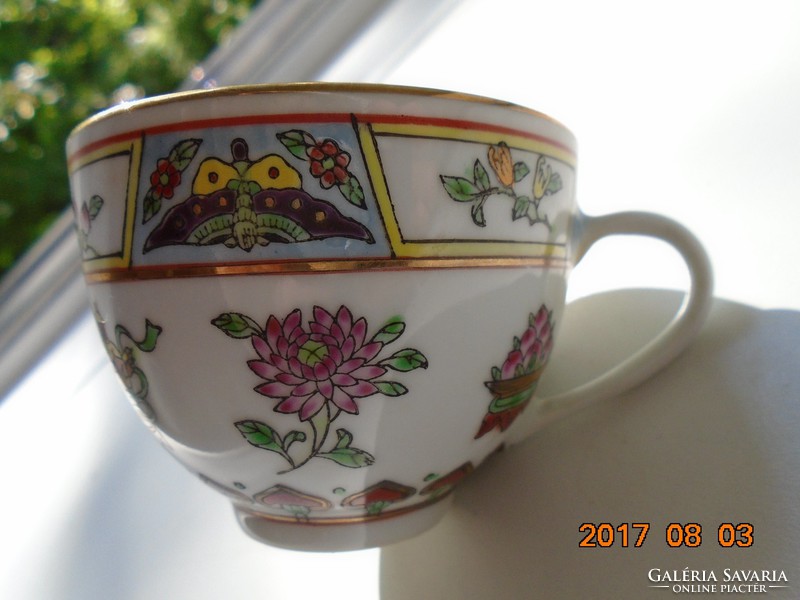 JINGDEZHEN Kézzel festett,aranyozott Pillangó,gyümölcs,virág mintákkal díszített kínai csésze