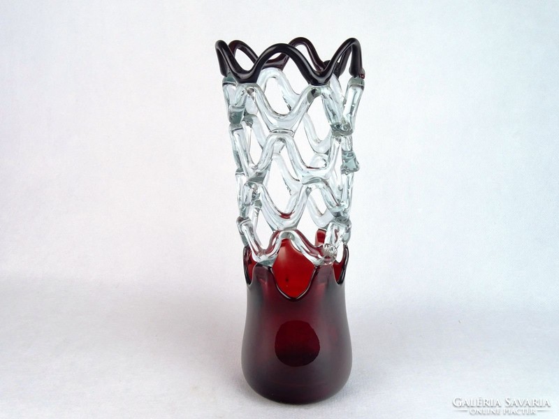 0M755 Régi művészi fújt üveg áttört váza 31 cm