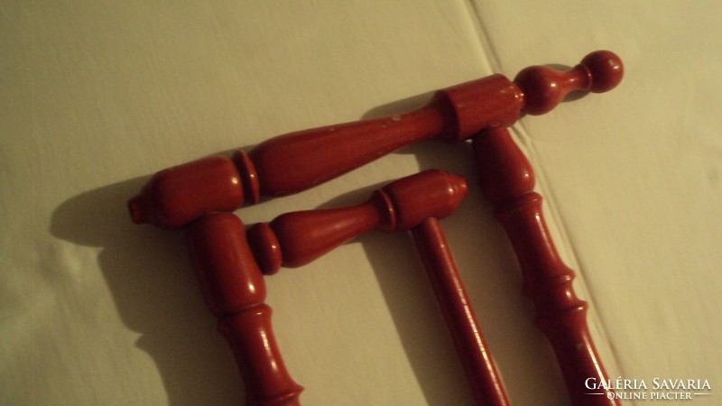 Foldable wooden carved, red-painted, towel (v.Kitchen) holder / Antique ornament for modern kitchens /