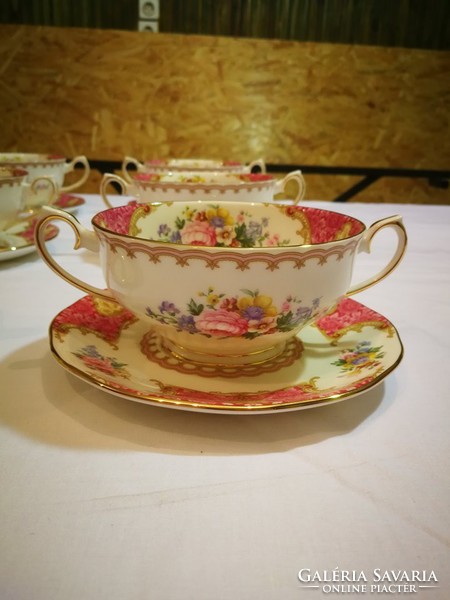 Magical extreme rare English porcelain royal albert lady carlyle, 9pcs.Soup cups + saucers.