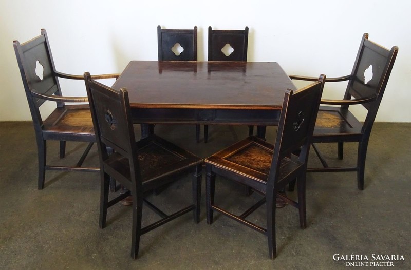 0N580 Antik barokk étkezőgarnitúra asztal+11 szék