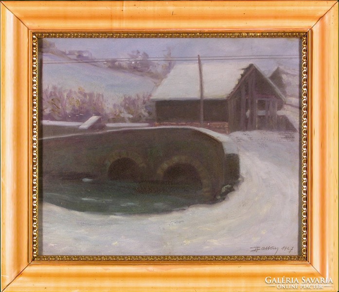 Magyar festő, 1927 : Téli utcakép híddal