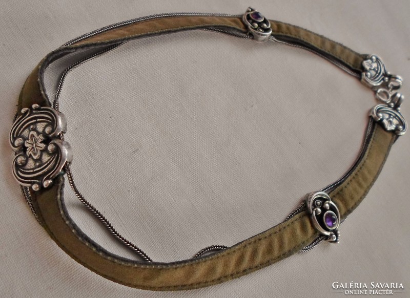 Rare antique silver neckband with amethyst stones