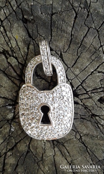 100 Orex lock silver pendant decorated with zircons 4.3 cm!