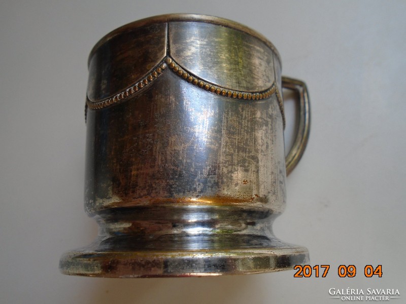 1880 Wmf silver plated Art Nouveau cup holder with beaded pattern patina