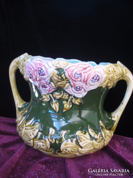 Majolica pots, antique, marked, beautiful condition not improved