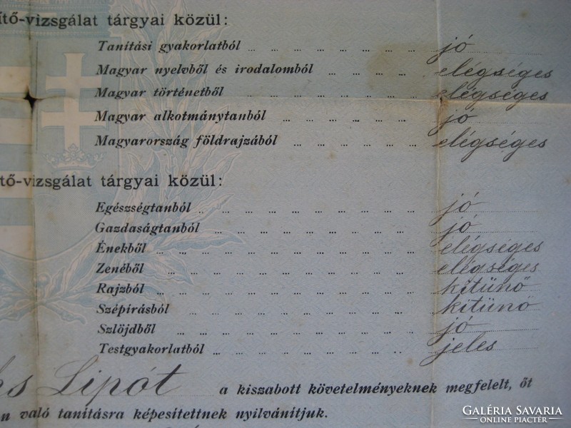 Győri Elemi Népiskolai  Tanítói  Oklevél  ,  1912  .- ből