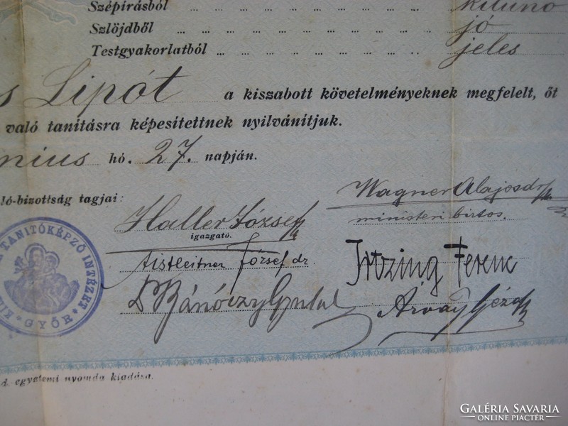 Győri Elemi Népiskolai  Tanítói  Oklevél  ,  1912  .- ből