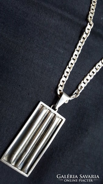 Extravagant silver men's pendant + necklace chain modern style valuable needlework