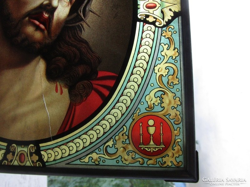 Art Nouveau lead framed glass picture Jesus Christ extraordinary his partner Virgin Mary my other offer