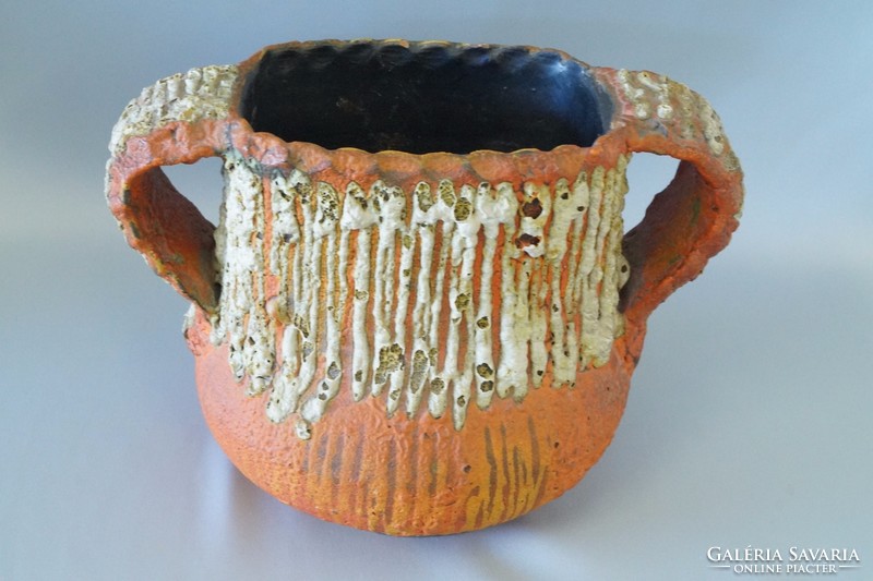 Two-handled retro samott ceramic vase