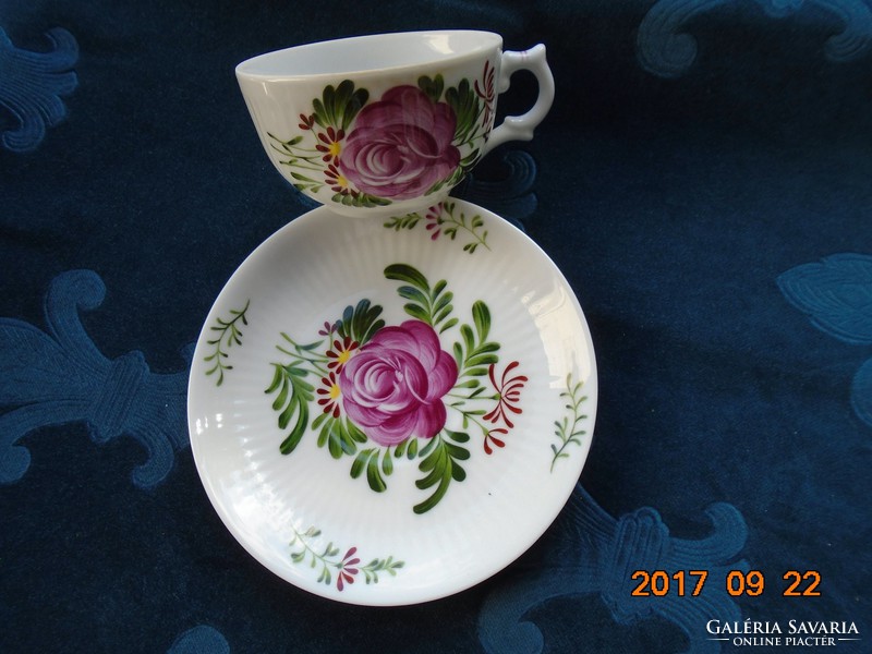 1925 Hand painted august warnecke ostfriesen rose Japanese marked ribbed cup with coaster