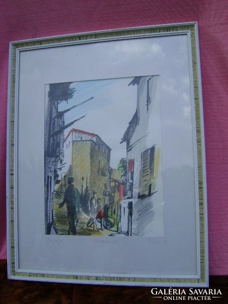 Hugó Poll: Bretagne street detail, pastel paper painting