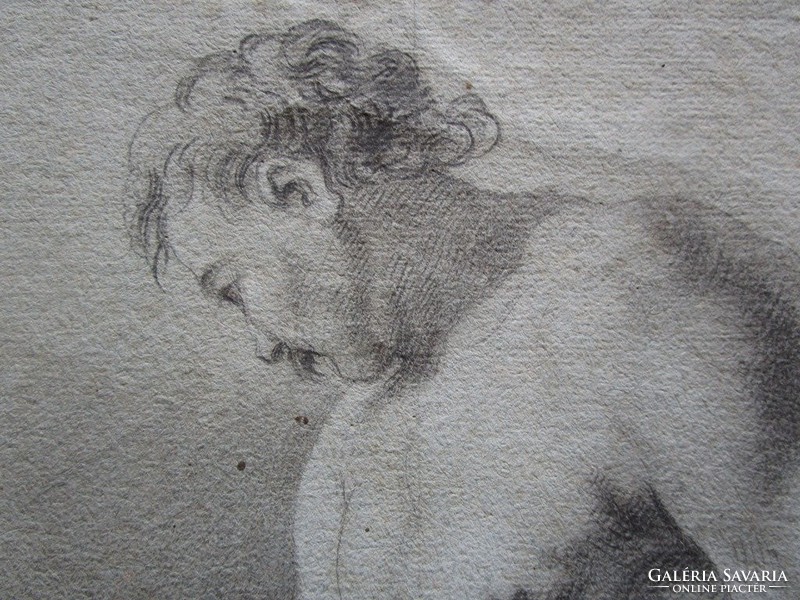 Christian rugendas: antique original marked nude study graphite drawing marked + signed 1737
