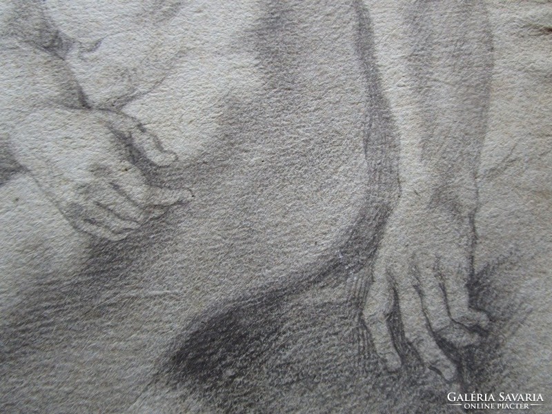 Christian rugendas: antique original marked nude study graphite drawing marked + signed 1737