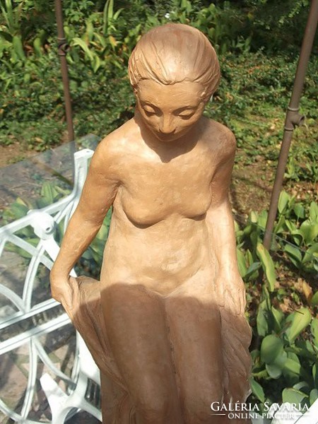 Towel woman-nude terracotta, sign.Small sculpture