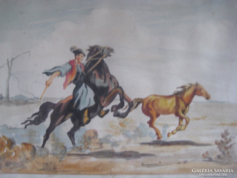 Budavári, foal scene, watercolor, 40 x 49 cm