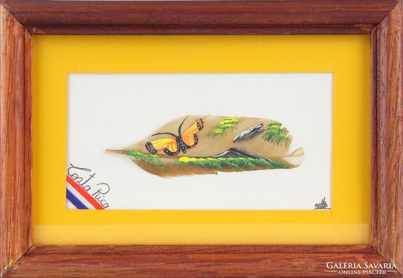0O284 Jelzett Costa Ricai madártoll festmény
