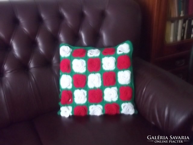 Crochet decorative pillow with roses unique decorative 43x40 cm