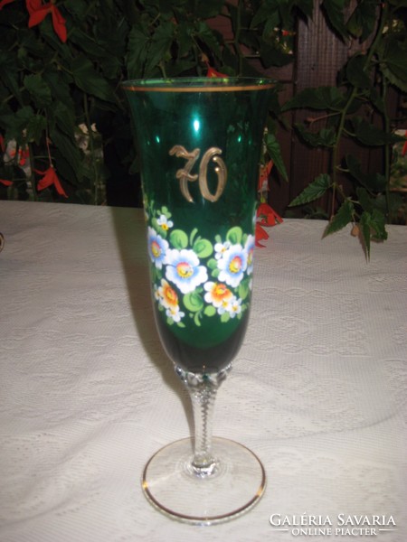 70 . For birthday, 21 cm painted glass, hand painted