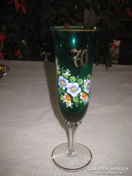 70 . For birthday, 21 cm painted glass, hand painted
