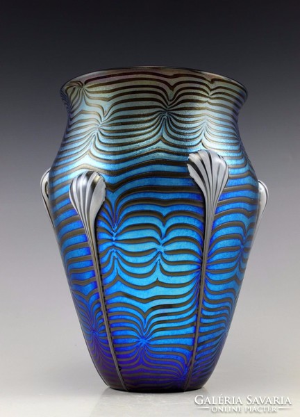 Wonderful Art Nouveau handmade blown iridescent glass vase 20cm