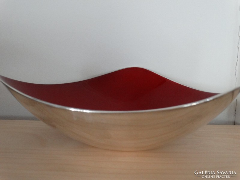 Vintage silver plated serving bowl with red enamel inside, Reed&Barton