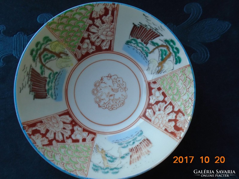 1912-1926 Taisho period kutani-brown bowl with red green pattern 16.7x5.8 cm